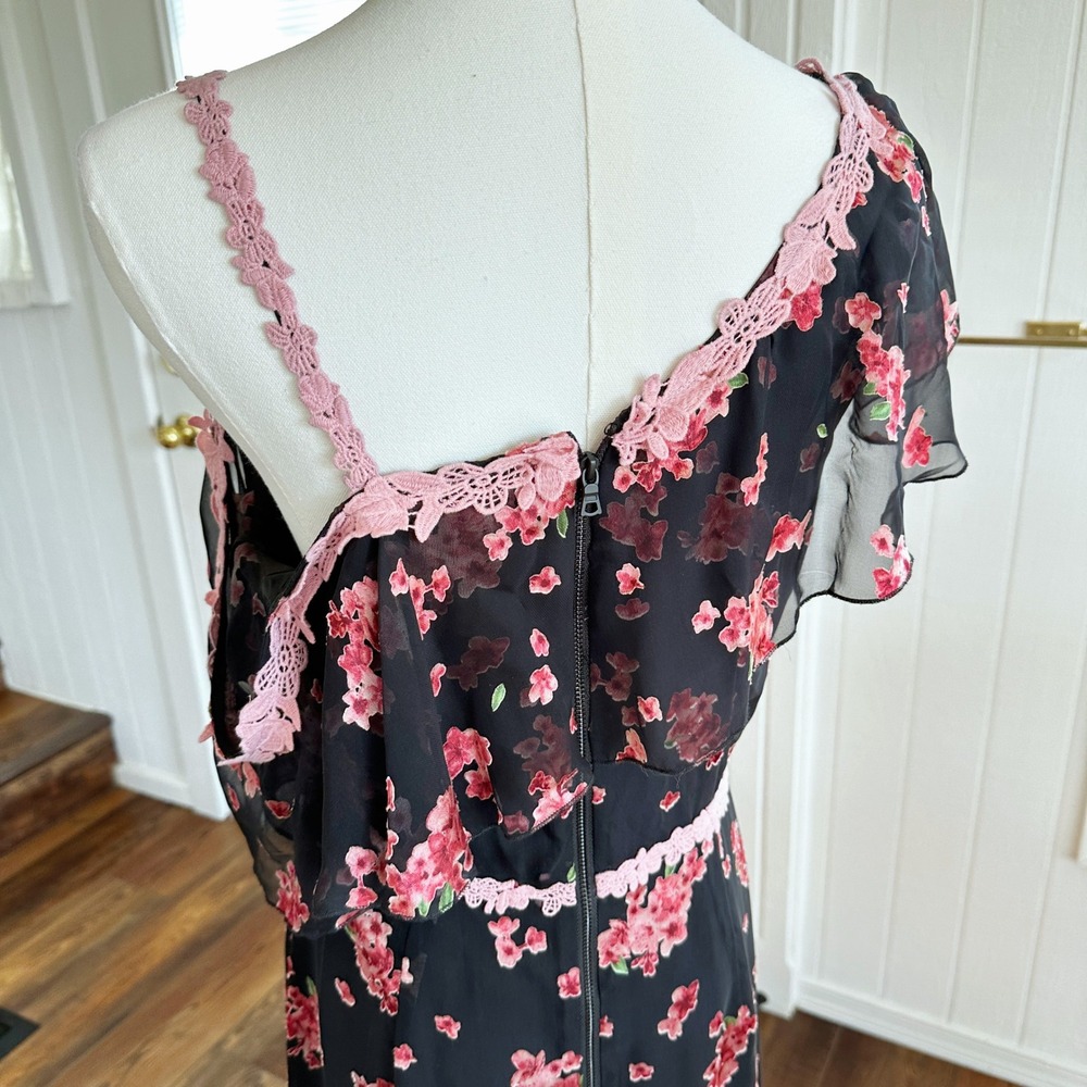 Alice + Olivia Womens Caydon Midi Dress 8 Floral Romantic Whimsigoth Ethereal - Picture 8 of 12